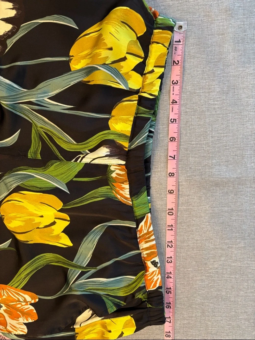 Black Floral Wide-Leg Pants with Yellow & Orange Tulips - Picture 10 of 10